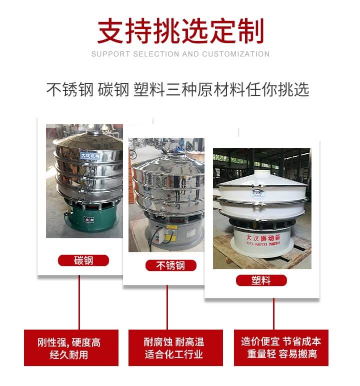 旋振篩可配置一到四層的篩網(wǎng)。旋振篩的篩分效率高，篩分精度高，篩分率高達96%。